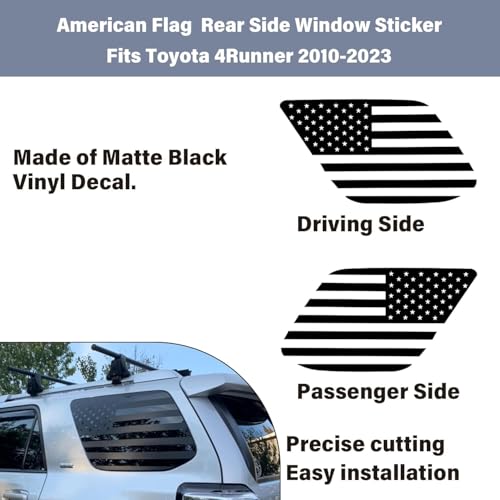 Image of CONGCONG Precut Quarter Window American Flag Decal Fit for Toyota 4Runner 5th Gen 2010-2023,Back Side Window USA Flag Matte Black Sticker.