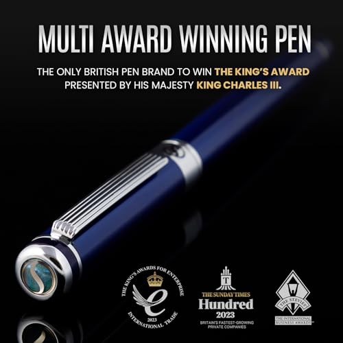 Image of Scriveiner Midnight Blue Fountain Pen - Stunning Luxury Pen with Chrome Appointments, Schmidt Nib (Fine), Best Pen Gift Set for Men & Women, Professional, Executive, Office, Nice Pens