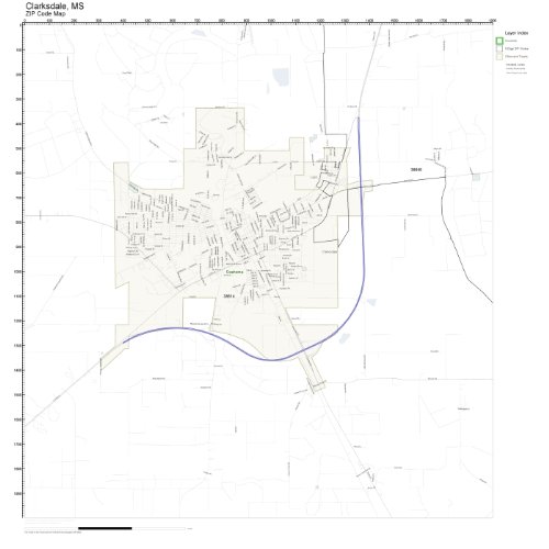 ZIP Code Wall Map of Clarksdale, MS ZIP Code Map Laminated