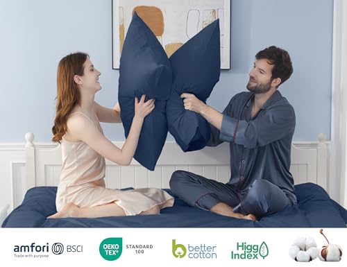 Pillow Cases, King Size Cotton Percale Weave Pillowcases, Pre-Shrunk Breathable and Hypoallergenic Pillowcases, Set of 2 (2 Piece King 20 Inch x 40 Inch, Crown Blue)