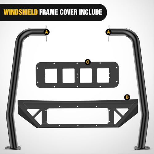 Image of Nilight Windshield Frame Cover for 2021-2026 Ford Bronco 2 /4 Door | with light for 2021 2022 2023 2024 2025 2026 Accessories Roof Sun Visor Cowl Body Armor with 4 x LED Lights Black