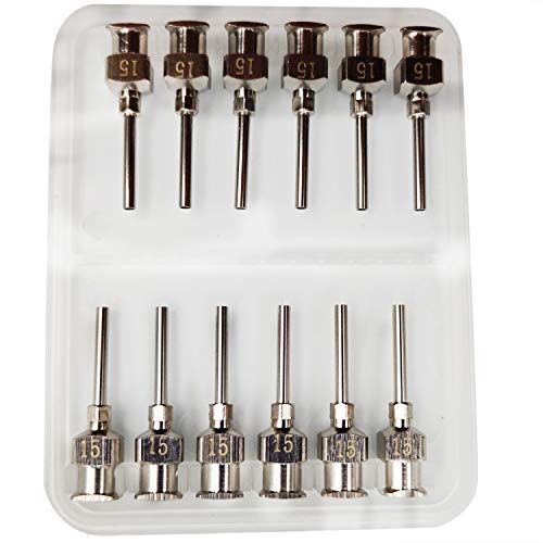 NW 1776 Aguja dispensadora y dispensadora de 12/2 pulg. De largo, 12 piezas, con cierre Luer, todo en acero inoxidable metálico (escala completa)(15G)