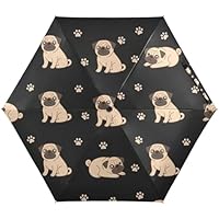 RPLIFE Umbrellas for Sun, Windproof Umbrella Compact, Ideal for Car, Purse, Men and Women, Cute Beige Pug Paw Black