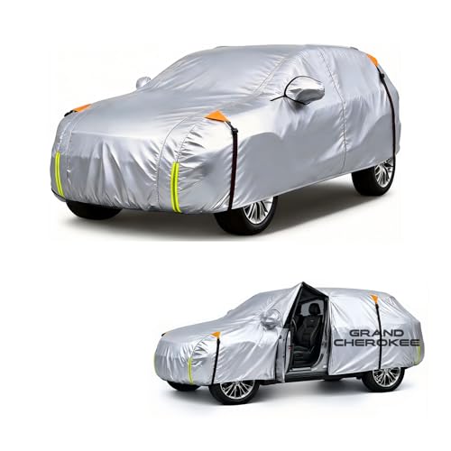 Wigoo Jeep Grand Cherokee Car Cover Accessories 1999-2026 Custom Fit Waterproof All Weather Outdoor Full SUV Cover Windproof Sun UV Rain Snow Dust Protection Door Zipper Reflective Strips