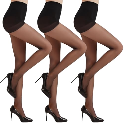 20D Sheer Control Top Pantyhose – 3 Pack High-Stretch, Shaping, Rip-Resistant, Lightweight & Comfortable