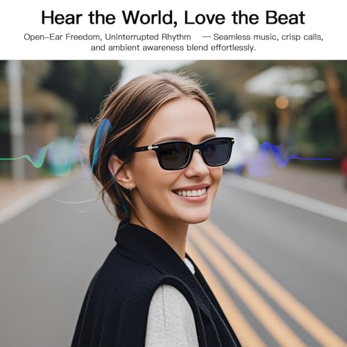 Image of Smart Sunglasses for Men Women, UV400 Polarised Interchangeable Lenses Sunglasses, Bluetooth Glasses with Speakers, IP68 Waterproof, Noise Cancelling,85 Mah Battery for Sports Outdoor Activities-Black