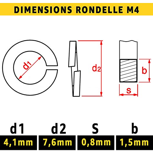 Rondelle Autobloquante Grower M4 : 20 Pcs Visserie Inox | Rondelle de Blocage pour Vis Boulon Ecrou | Rondelles Ressort Fendue Acier A4 Anti-Rouille Extérieur | Rondelles Acier Marin PROTORX – vue 4