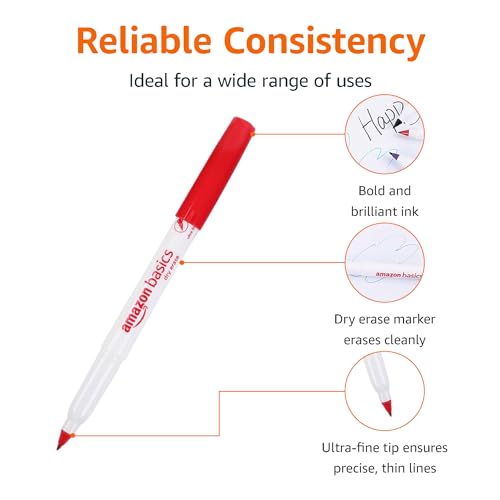 Amazon Basics Low Odor Ultra Fine Tip Dry Erase Whiteboard Markers, Variety of Colors, for Office, Home or School Use, 12 Pack, Assorted Colors image 3