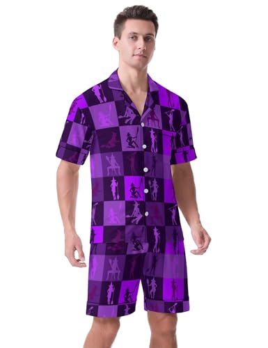 Men Pajama Sets 2 Piece Button-Down Short Sleeve Shirt Top Soft Sleepwear Pj Short Set Loungewear with Pockets4