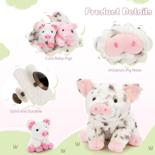 Image of Pig Stuffed Animal with 4 Baby Piggy Toys, Spotted Pig Plush, 16 inch