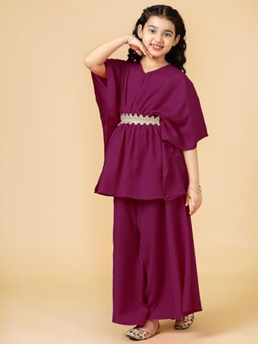 Image of A.T.U.N. (ALL THINGS UBER NICE) Girls Solid Kaftan with Flared Pant Set | Stylish Clothing Set
