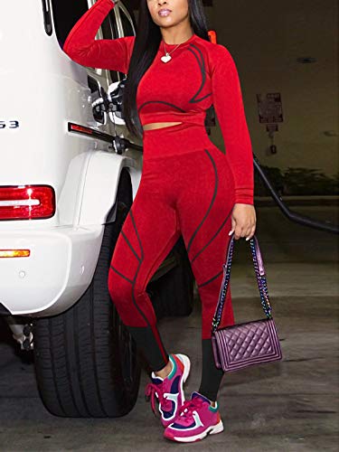 Roupa de treino feminina, 2 peças, cintura alta, colado ao corpo, leggings de ioga e manga comprida,