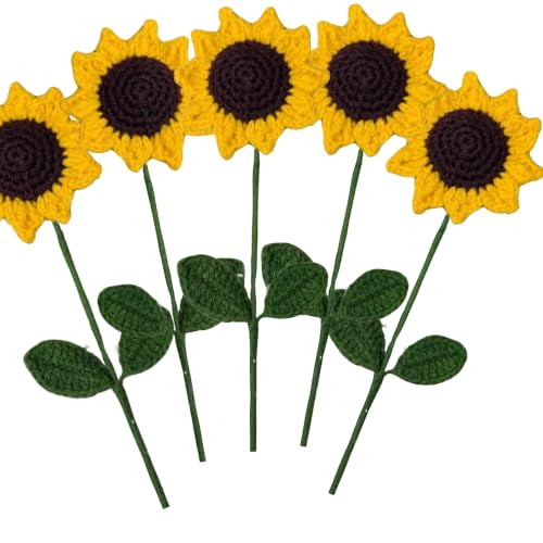 Image of Prapti Handicrafts Handmade Crochet Artificial Flowers for Vase, Home Decoration (5, Sunflower)