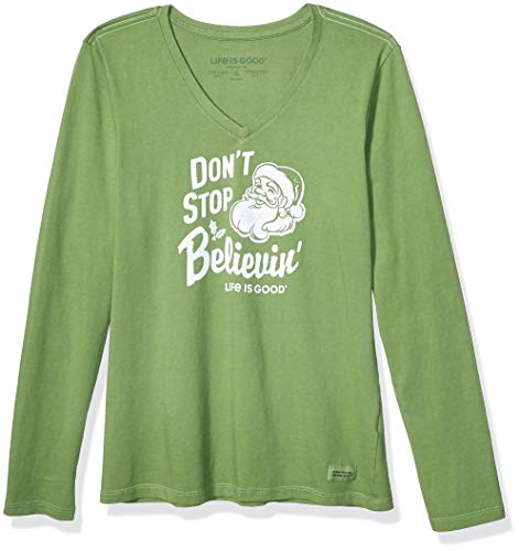 Life is Good Women's Womens Crusher V-Neck Longsleeve T-Shirt, Fresh Pine, L