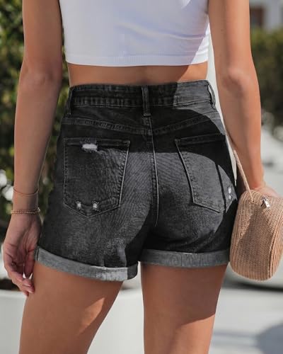 Image of GRAPENT Jean Shorts Womens High Waisted Trendy Cuffed Hem Ripped Stretchy Casual 2026 Denim Jorts Summer Shorts