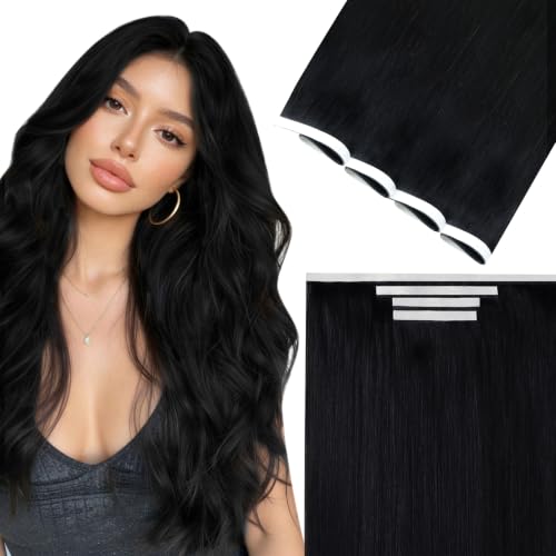 Image of Easyouth 22 Inch 120g Tape in Weft Hair Extensions Black, Double Sided | Invisible Tape in Hair Extensions Human Hair Jet Black, 4pcs, Seamless Blend, for Long Hair, Hand Tied Weft Hair Extension