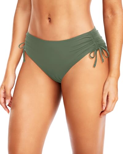 Image of Daci Women Mid Waist Bikini Bottoms - Full Coverage Swim Bathing Suit Bottom Side Tied Swimsuit Bottoms