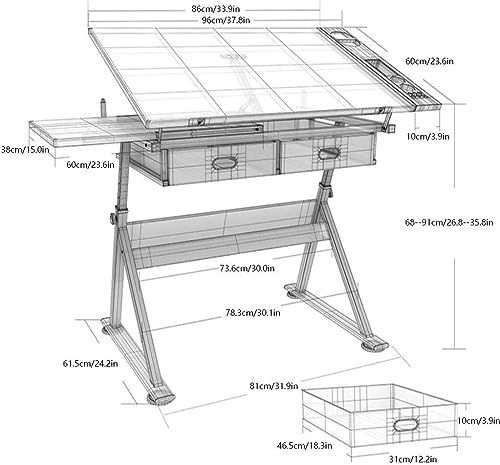 Adjustable Drawing Craft Table,with Adjustable Height for Art Design Drawing Writing Painting Crafting Drafting Work and Study