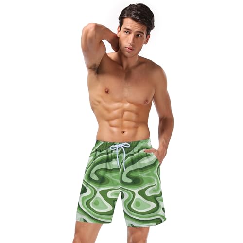 Matching Swimsuit Couples Green Wave Large Bowknot High Waisted Bikini Set & Matching Men Swim Trunks2