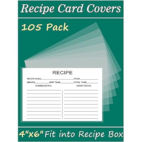 4x6 Recipe Card Protectors, 105 PACK Thick Recipe Card Covers Clear with 56 Divider Labels, Plastic Recipe Card Sleeves 1 Pockets Per Page Fit into 4 x 6 Recipe Box and Recipe Cards Holder Cover