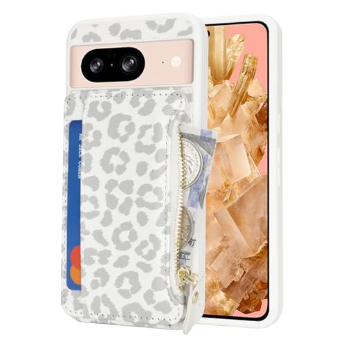 Image of Cavor for Google Pixel 8 Case Wallet with Card Holder, Leopard White