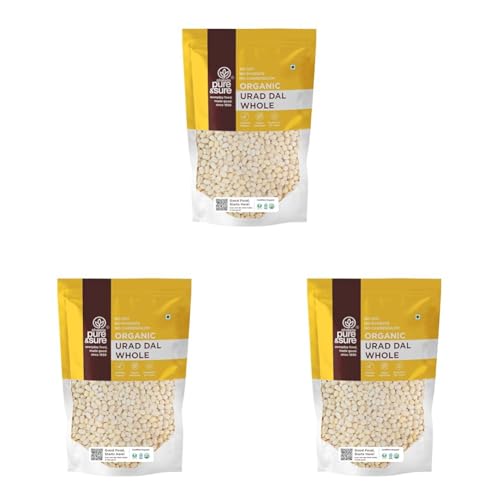Image of Pure & Sure Organic White Urad Dal Whole 500gm | 100% Natural Sabut Urad | Certified Organic | Rich in Protein, Iron & Fiber | No Chemicals & Additives (Pack of 3)