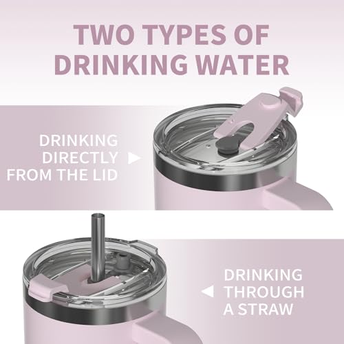 Image of 30 oz Tumbler with Handle,Tumbler with Lid and Straw,Double Wall Insulated Cup Stainless Steel Travel Mug(Cold for 34 Hours),Water Bottle for Iced Tea,Coffee,Cold Beverages(Rose Quartz)