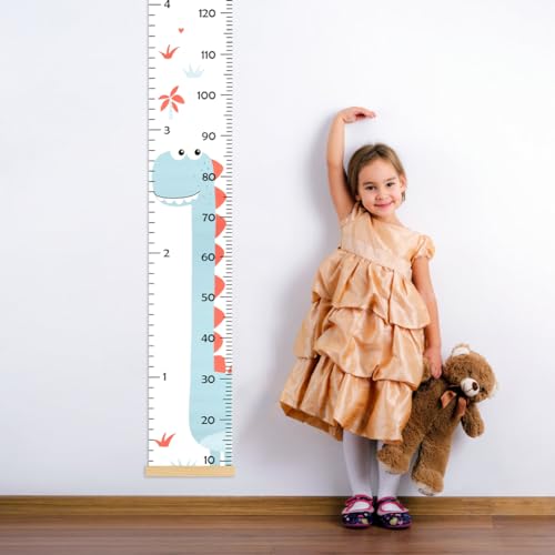 Aolso Kinder Messlatte, Größenmesser für Kinder, Massband Kinder, Baby-Wachstumstabelle, Wandbehang-Wachstumstabelle, Dekoration Kinderzimmer, Messlineal für Babys, Mädchen, Jungen (Dinosaurier)