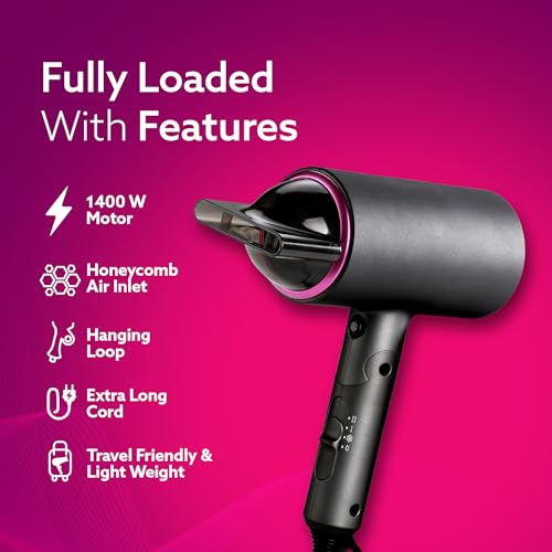 AGARO HD-1214 Premium Hair Dryer with 1400 Watts Motor, 3 Temperature Settings & Cool Shot Button- Black - Image 6