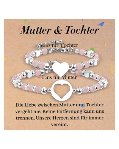 YELUWA Mutter Tochter Geschenk Herz Wunsch Set Armband Geschenke für Mama zum Muttertag Mama Tochter Armbänder für 2 Geschenke für Geburtstag Zurück Zur Schule Weihnachten Einschulung Abschluss