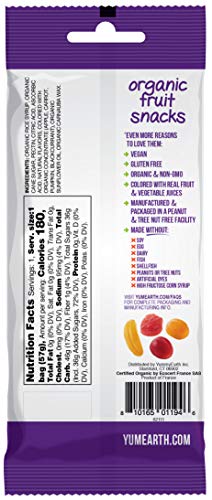 Image of YumEarth Organic Fruit Snacks,Fruit Flavored Snack Packs, Allergy Friendly, Gluten Free, Non-GMO, Vegan, No Artificial Flavors or Dyes 2oz (Pack of 12)