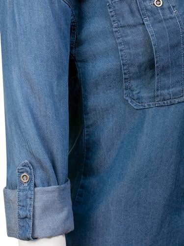 MixMatchy Women's Casual Basic Roll Up Sleeve Denim Chambray V-Neck Tencel Button Down Shirt4