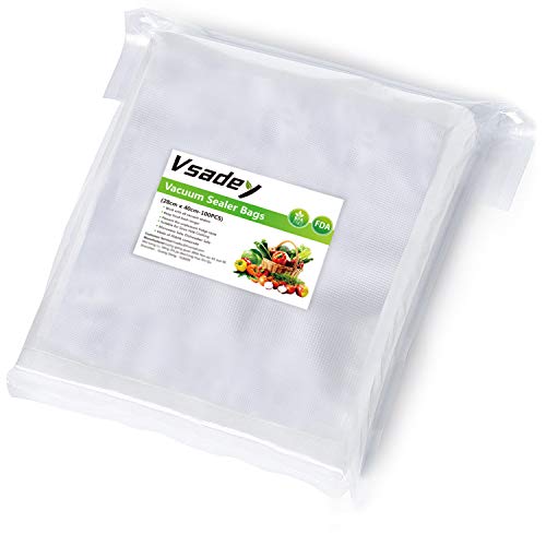 Vsadey Bolsas de Vacío de Alimentos 100pcs 28 X 40 cm, Envasar Alimentos al Vacío sin BPA y Aprobados por la FDA para Todo el Equipo de Vacío, la Conservación de Alimentos, Seguras & Reutilizables
