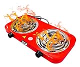Fogão Elétrico Fogareiro Portátil Cooktop 2 Bocas 2000w 127V Vermelho
