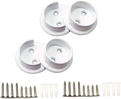 QCAA Juego de enchufes de barra de armario de metal sólido resistente, 1-38 '', blanco mate, 2 pares, fabricado en Taiwán