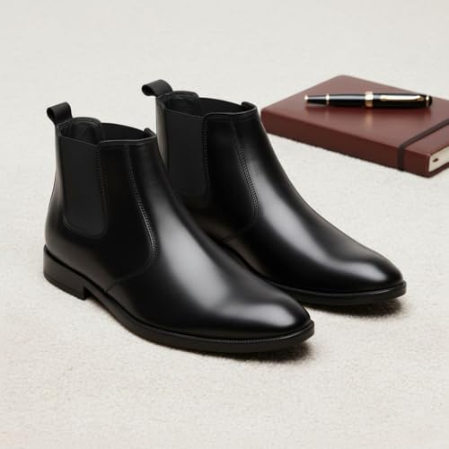 Image of HAYES LONDON Chelsea Boots For Man | Genuine Leather High-Top Slip-On Shoes | Comfortable Formal Shoes for Men | Stylish Office, Party & Casual Wear Fashion Boots