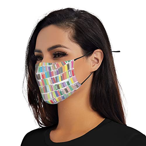 Comfortable Printed mask,Cartoon Library with Colorful Books Literature Study Reading Novels School Print,Windproof Facial decorations for man and woman