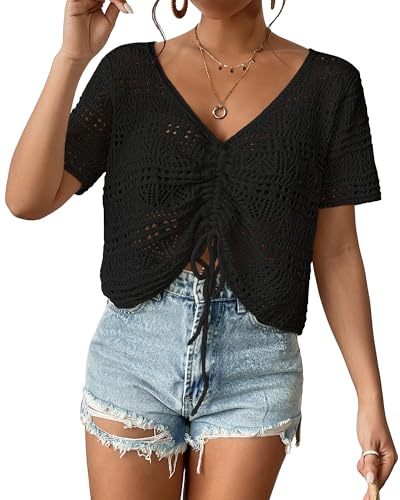 Bsubseach Crochet Swimsuit Coverup for Women 2025 Summer Bathing Suit Cover Ups Beach Hollow Out Knit Crop Tops