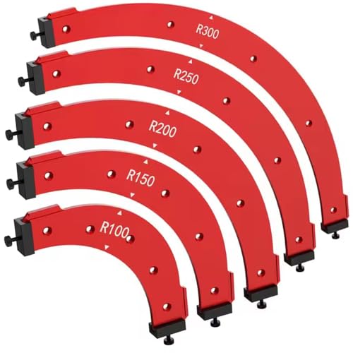 Runde Eckradius Schablonen,Router Jig Radius Schablone,Runde Eckradius Schablone mit R100/150/200/250/R300 Radius,Präzise Alu-Routervorlage für Holzarbeit CNC-gefräster Führungen & Einstellanschlag