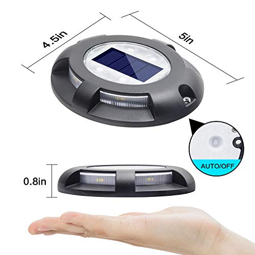 Siedinlar Solar Deck Lights Outdoor 2 Modes LED Driveway Markers for Dock Step Pathway Walkway Stair Garden Ground Road Yard Black 4 Pack (Cool White/Warm White)