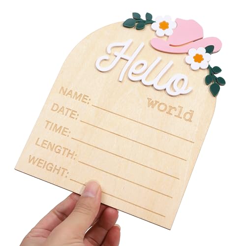 Image of Wooden inchHello World inch Baby Announcement Board - Newborn Birth Sign, Baby Shower Decor, Hospital Nursery Information Board, Baby Milestone Photo Prop, Gender Neutral Keepsake (Cowgirl Boot&Bow Western Cowbaby)