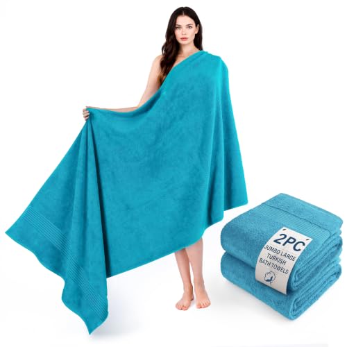 Image of Cotton Paradise 100% Cotton Turkish Towel Set, Soft Absorbent Quick Dry, 2 Piece 35x70 Bath Sheet Set, Ocean Aqua