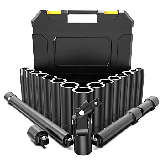 Juego de Llaves de Vaso de Impacto, papasbox 20 PCS (10-24mm) Vasos de Impacto , Profundo de 1/2" Profesionales, 6 Puntos torque, 3 Palancas de Extensión y Junta Universal- Acero Al Cromo Vanadio