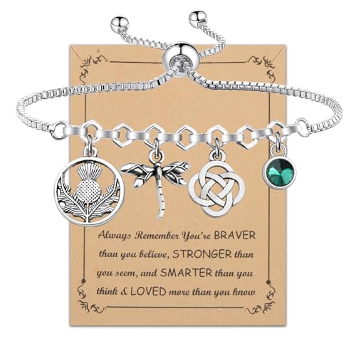 FUSTMW Scotland Thistle Gifts Bracelet Dragonfly Bracelet Thistle Flower Gift Scottish Dragonfly Gifts Scottish Jewelry