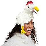 Chicken Hat | Funny Chicken Head Hat | Chickens Costume Hats | Plush Chickens Hats | Rooster Head Accessory | Rooster Costume Accessories | Roosters Cap | Farm Animal Costumes | White | 14'