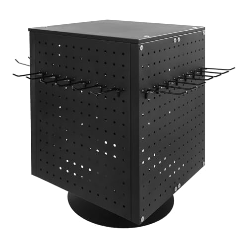 Pegboard Rotating Display Stand with 20 Hooks, 4-Sided Spinning Peg Board Display, 360° Rotatable Jewelry Organizer for Keychain, Earring, Bracelet, Retail, Craft Shows (White)