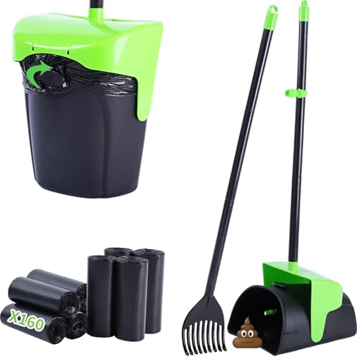 Image of ienjoyed Pooper Scooper Large Swivel Bin & Rake with 160 Waste Bags,Heavy Duty Dog Pooper Scooper with Bag Attachment for Dogs, Long Handle Poop Scooper with Lid for Yard, Grass, Gravel(Green)
