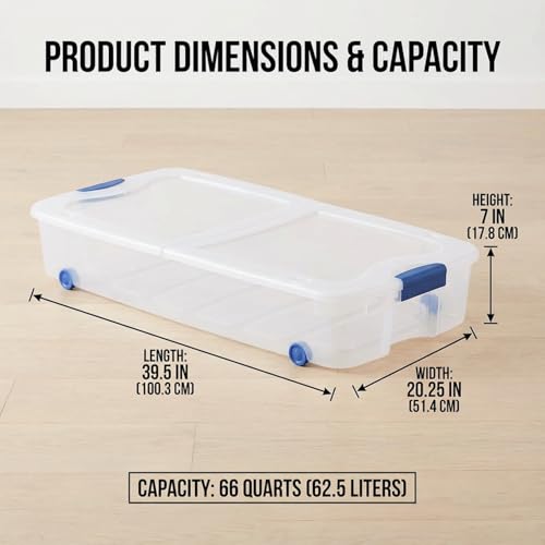 66-Quart-Clear-Underbed-Storage-Bin-with-Wheels-Latching-Lid-Low-Profile-Plastic-Storage-Container-for-Clothes-Shoes-Bedding-Wrapping-Paper-Organizer-Slim-Rolling-Under-Bed-Storage-Box