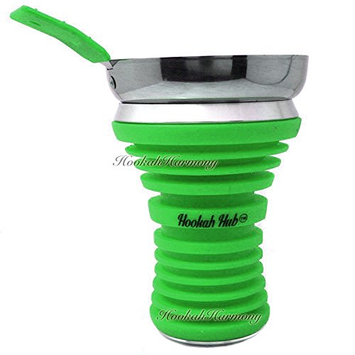 The HOOKAH HUB GREEN Shisha Bowl Silicone with Metal Screen Wind Cover Charcoal Screen