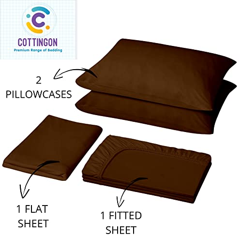 Image of Cottingon 5 PCs Split King Sheet Sets for Dual Adjustable Beds, Soft Luxury Microfiber XL Sheets for King Size Mattress Fits 15 to 18 deep Pocket, Chocolate